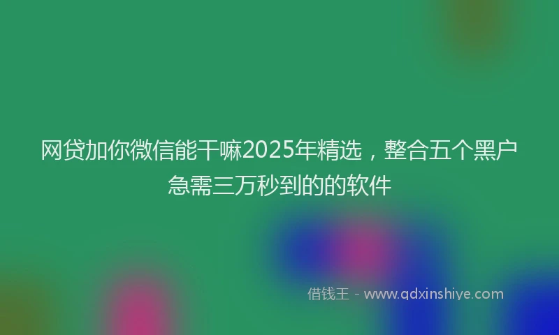 网贷加你微信能干嘛2025年精选，整合五个黑户急需三万秒到的的软件