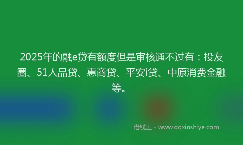 2025年的融e贷有额度但是审核通不过有：投友圈、51人品贷、惠商贷、平安i贷、中原消费金融等。