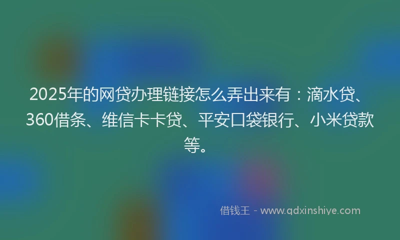 2025年的网贷办理链接怎么弄出来有：滴水贷、360借条、维信卡卡贷、平安口袋银行、小米贷款等。