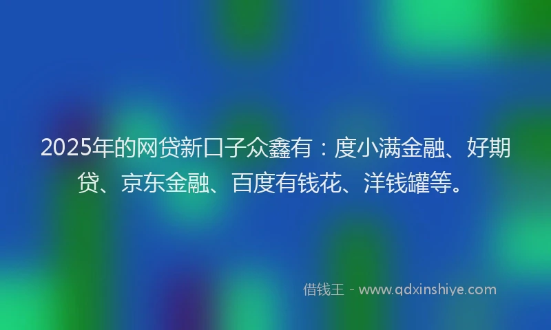 2025年的网贷新口子众鑫有：度小满金融、好期贷、京东金融、百度有钱花、洋钱罐等。
