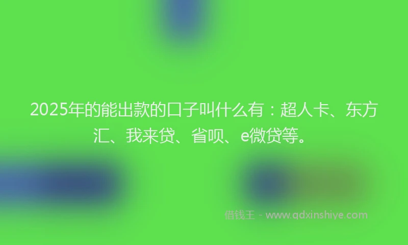 2025年的能出款的口子叫什么有：超人卡、东方汇、我来贷、省呗、e微贷等。