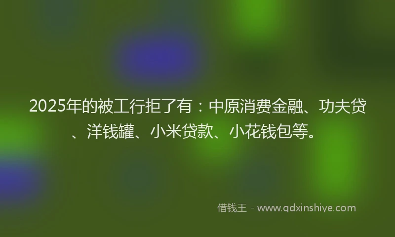 2025年的被工行拒了有：中原消费金融、功夫贷、洋钱罐、小米贷款、小花钱包等。
