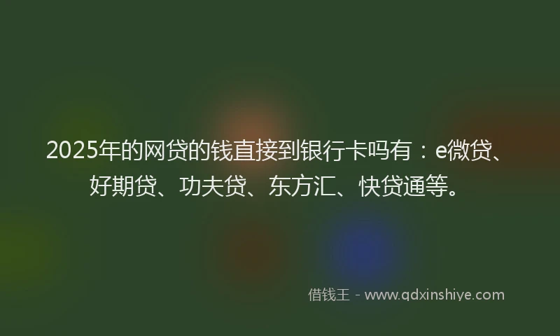2025年的网贷的钱直接到银行卡吗有：e微贷、好期贷、功夫贷、东方汇、快贷通等。