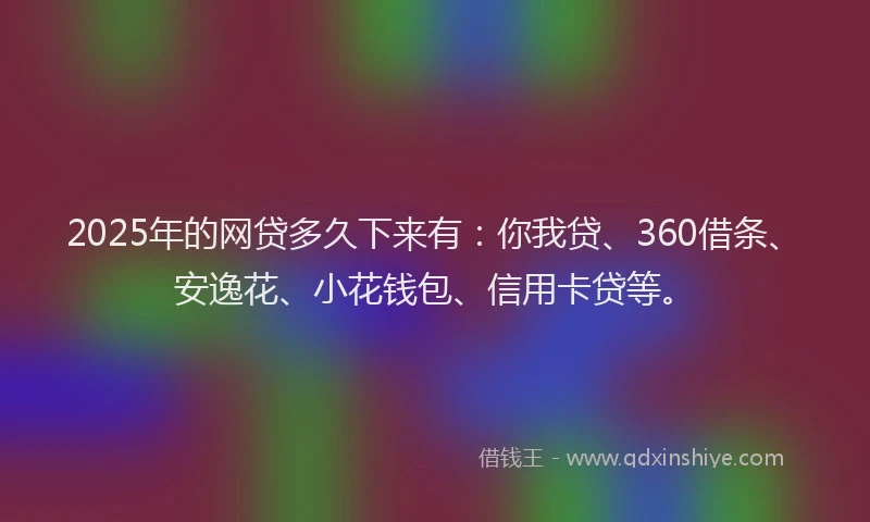 2025年的网贷多久下来有：你我贷、360借条、安逸花、小花钱包、信用卡贷等。