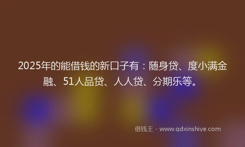 2025年的能借钱的新口子有：随身贷、度小满金融、51人品贷、人人贷、分期乐等。