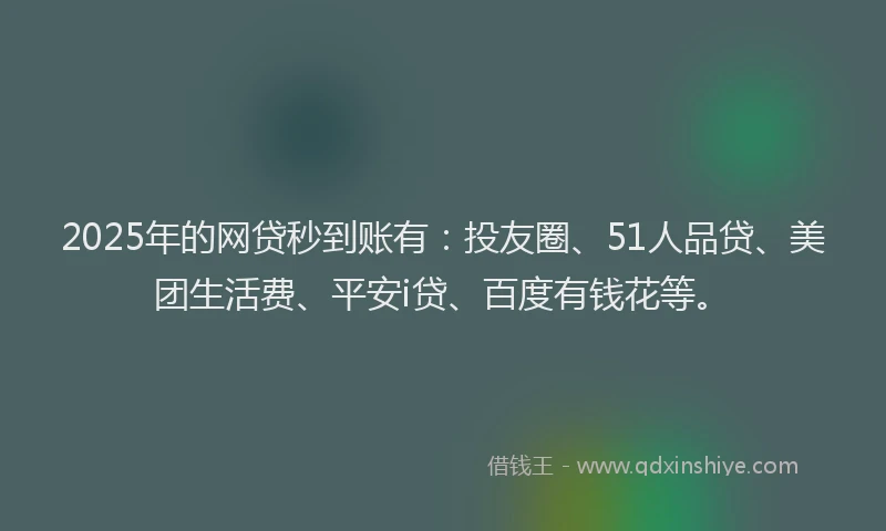 2025年的网贷秒到账有：投友圈、51人品贷、美团生活费、平安i贷、百度有钱花等。