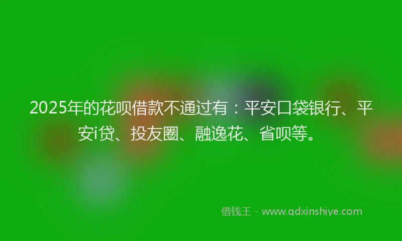 2025年的花呗借款不通过有：平安口袋银行、平安i贷、投友圈、融逸花、省呗等。