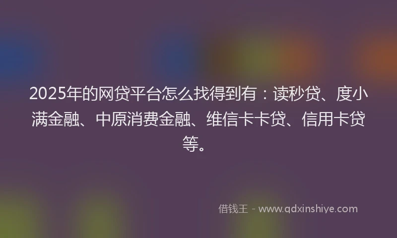 2025年的网贷平台怎么找得到有：读秒贷、度小满金融、中原消费金融、维信卡卡贷、信用卡贷等。