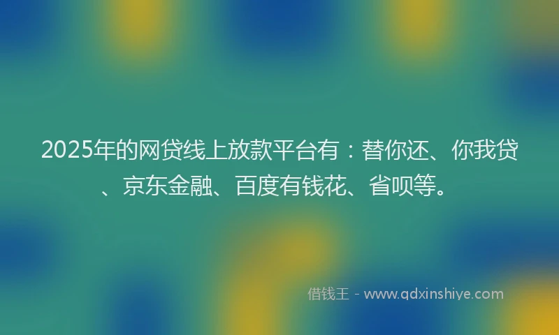 2025年的网贷线上放款平台有：替你还、你我贷、京东金融、百度有钱花、省呗等。