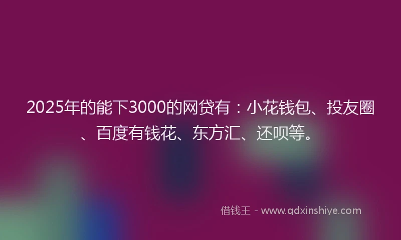 2025年的能下3000的网贷有：小花钱包、投友圈、百度有钱花、东方汇、还呗等。
