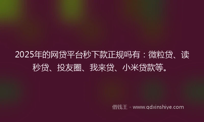 2025年的网贷平台秒下款正规吗有：微粒贷、读秒贷、投友圈、我来贷、小米贷款等。