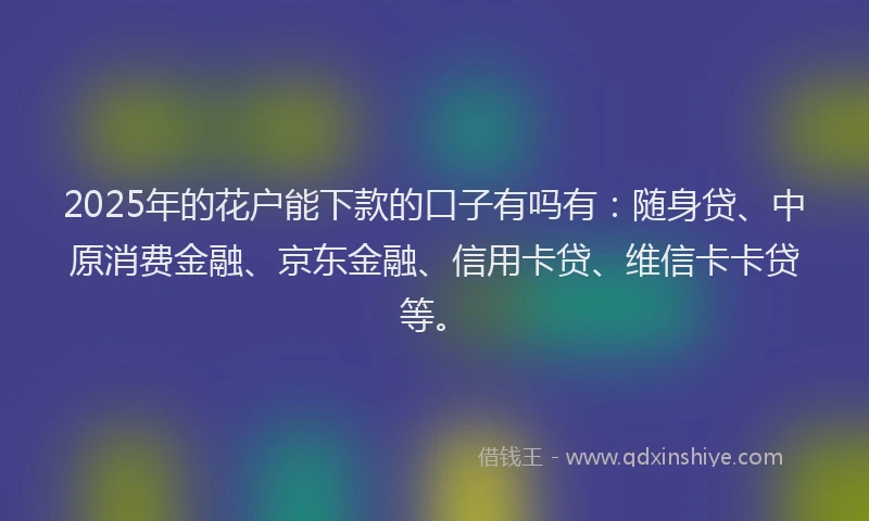 2025年的花户能下款的口子有吗有：随身贷、中原消费金融、京东金融、信用卡贷、维信卡卡贷等。