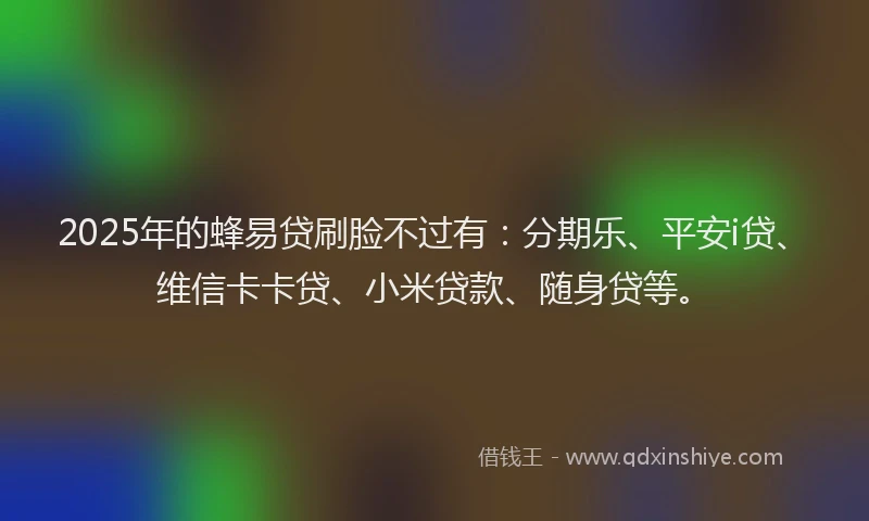 2025年的蜂易贷刷脸不过有：分期乐、平安i贷、维信卡卡贷、小米贷款、随身贷等。