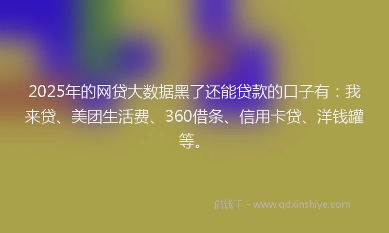 2025年的网贷大数据黑了还能贷款的口子有：我来贷、美团生活费、360借条、信用卡贷、洋钱罐等。