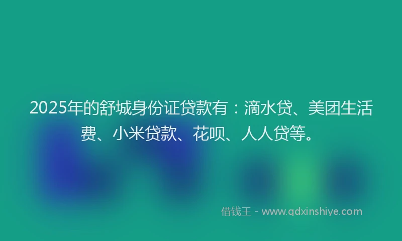 2025年的舒城身份证贷款有：滴水贷、美团生活费、小米贷款、花呗、人人贷等。