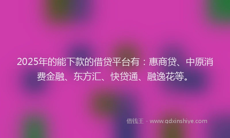 2025年的能下款的借贷平台有：惠商贷、中原消费金融、东方汇、快贷通、融逸花等。