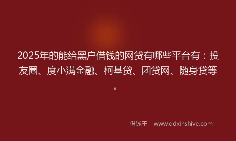 2025年的能给黑户借钱的网贷有哪些平台有：投友圈、度小满金融、柯基贷、团贷网、随身贷等。