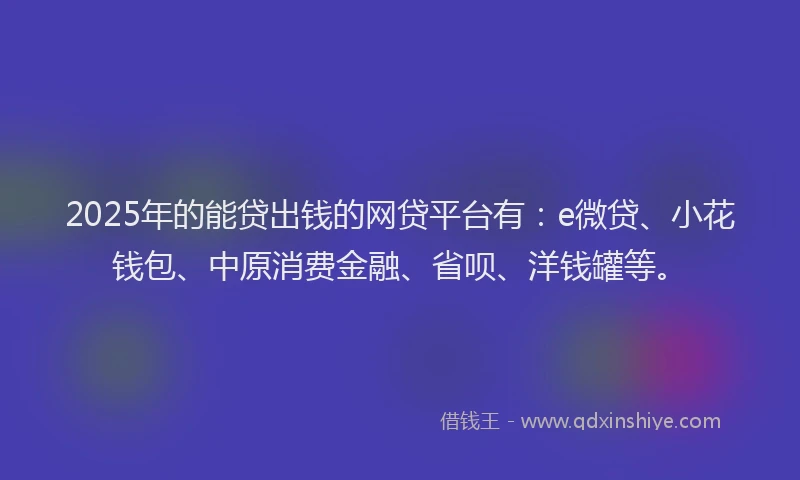 2025年的能贷出钱的网贷平台有：e微贷、小花钱包、中原消费金融、省呗、洋钱罐等。