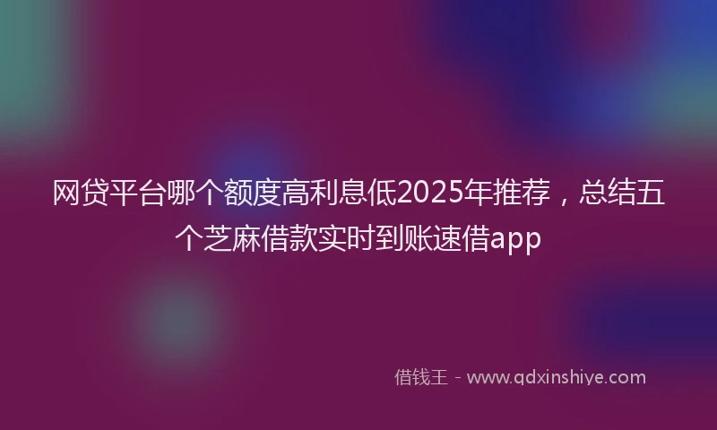 网贷平台哪个额度高利息低2025年推荐，总结五个芝麻借款实时到账速借app