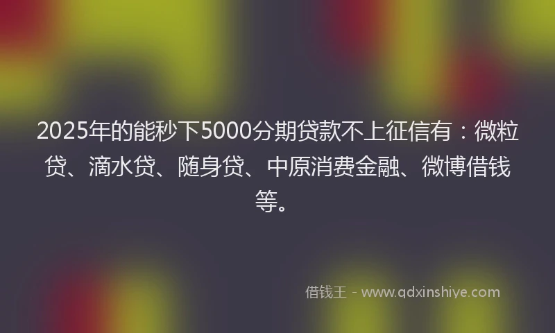 2025年的能秒下5000分期贷款不上征信有：微粒贷、滴水贷、随身贷、中原消费金融、微博借钱等。