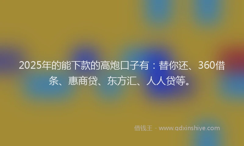 2025年的能下款的高炮口子有：替你还、360借条、惠商贷、东方汇、人人贷等。