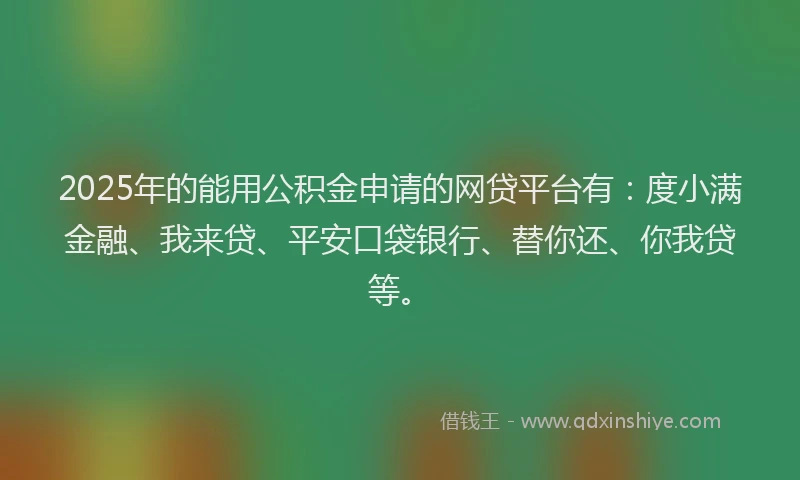 2025年的能用公积金申请的网贷平台有：度小满金融、我来贷、平安口袋银行、替你还、你我贷等。