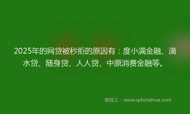2025年的网贷被秒拒的原因有：度小满金融、滴水贷、随身贷、人人贷、中原消费金融等。