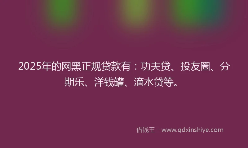 2025年的网黑正规贷款有：功夫贷、投友圈、分期乐、洋钱罐、滴水贷等。