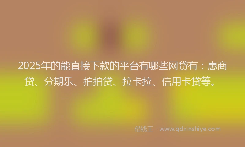 2025年的能直接下款的平台有哪些网贷有：惠商贷、分期乐、拍拍贷、拉卡拉、信用卡贷等。