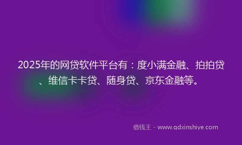 2025年的网贷软件平台有：度小满金融、拍拍贷、维信卡卡贷、随身贷、京东金融等。