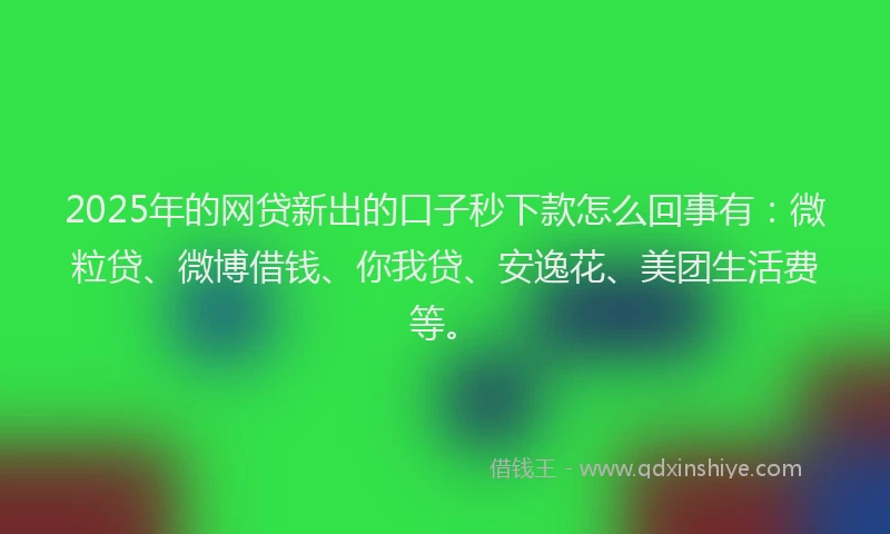 2025年的网贷新出的口子秒下款怎么回事有：微粒贷、微博借钱、你我贷、安逸花、美团生活费等。
