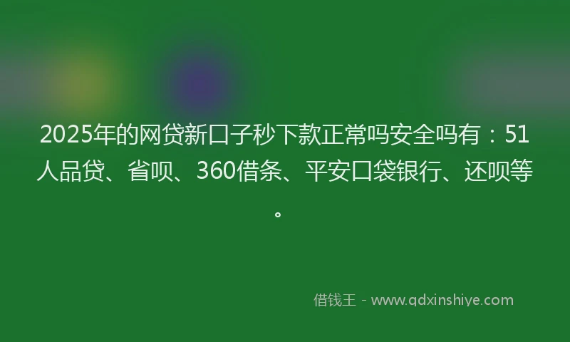 2025年的网贷新口子秒下款正常吗安全吗有：51人品贷、省呗、360借条、平安口袋银行、还呗等。