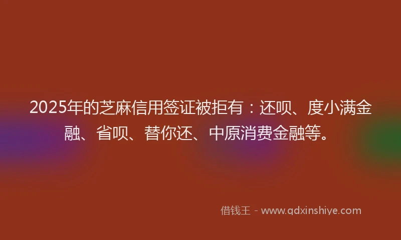 2025年的芝麻信用签证被拒有：还呗、度小满金融、省呗、替你还、中原消费金融等。