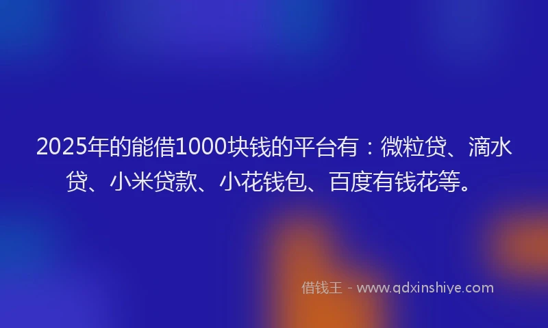 2025年的能借1000块钱的平台有：微粒贷、滴水贷、小米贷款、小花钱包、百度有钱花等。