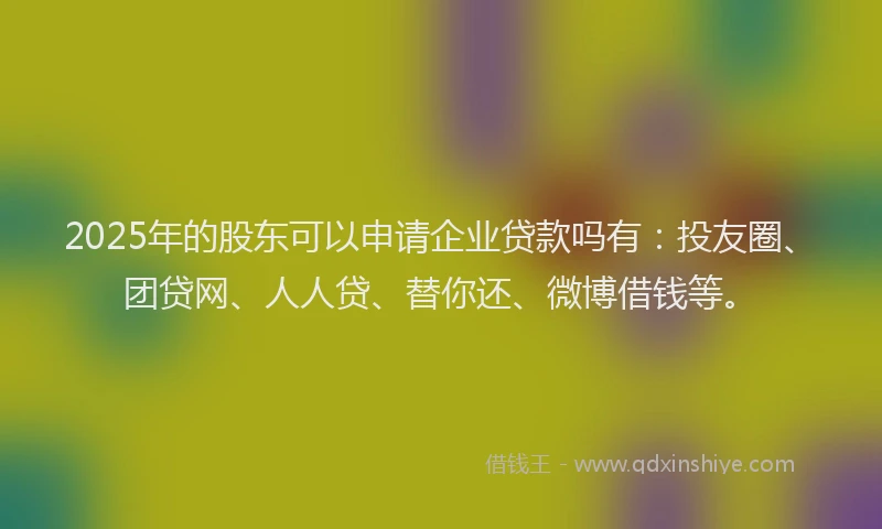 2025年的股东可以申请企业贷款吗有：投友圈、团贷网、人人贷、替你还、微博借钱等。