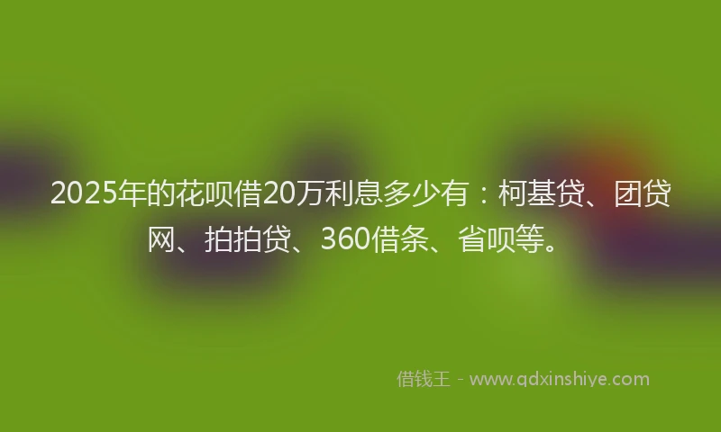 2025年的花呗借20万利息多少有：柯基贷、团贷网、拍拍贷、360借条、省呗等。