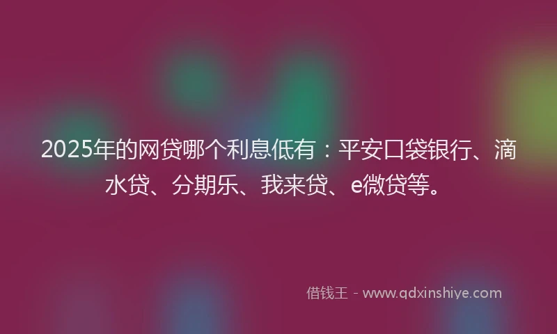 2025年的网贷哪个利息低有：平安口袋银行、滴水贷、分期乐、我来贷、e微贷等。