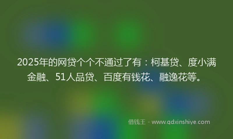 2025年的网贷个个不通过了有：柯基贷、度小满金融、51人品贷、百度有钱花、融逸花等。