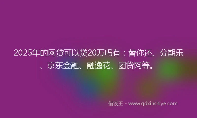 2025年的网贷可以贷20万吗有：替你还、分期乐、京东金融、融逸花、团贷网等。
