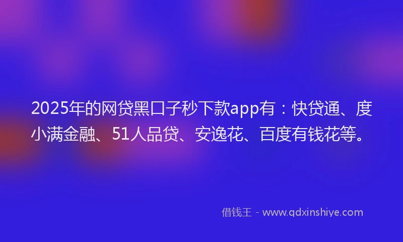 2025年的网贷黑口子秒下款app有：快贷通、度小满金融、51人品贷、安逸花、百度有钱花等。