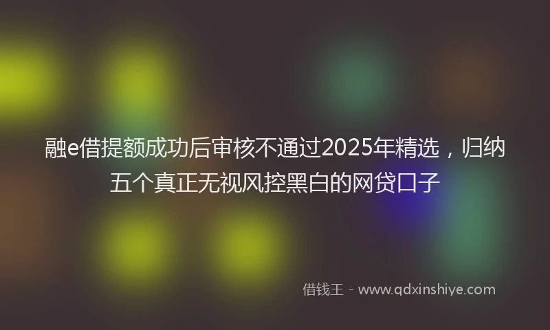 融e借提额成功后审核不通过2025年精选，归纳五个真正无视风控黑白的网贷口子