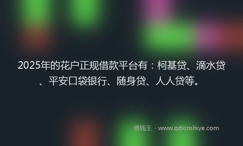 2025年的花户正规借款平台有：柯基贷、滴水贷、平安口袋银行、随身贷、人人贷等。