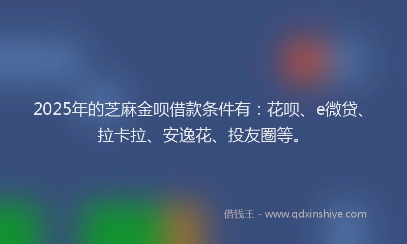 2025年的芝麻金呗借款条件有：花呗、e微贷、拉卡拉、安逸花、投友圈等。