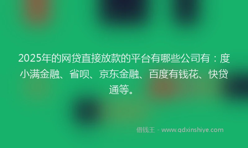 2025年的网贷直接放款的平台有哪些公司有：度小满金融、省呗、京东金融、百度有钱花、快贷通等。
