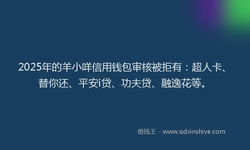 2025年的羊小咩信用钱包审核被拒有：超人卡、替你还、平安i贷、功夫贷、融逸花等。