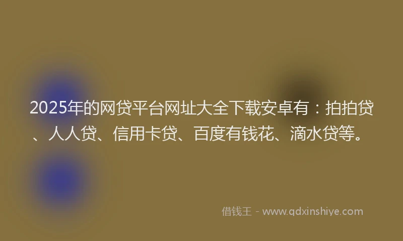 2025年的网贷平台网址大全下载安卓有：拍拍贷、人人贷、信用卡贷、百度有钱花、滴水贷等。