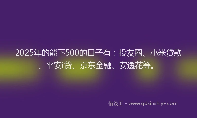 2025年的能下500的口子有：投友圈、小米贷款、平安i贷、京东金融、安逸花等。