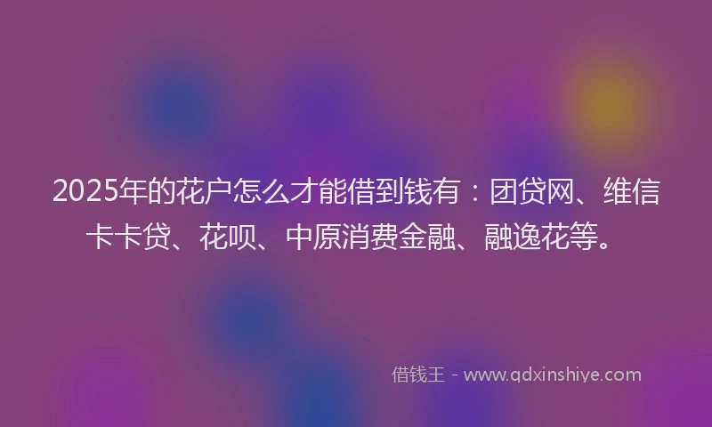 2025年的花户怎么才能借到钱有：团贷网、维信卡卡贷、花呗、中原消费金融、融逸花等。