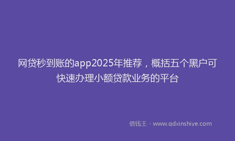 网贷秒到账的app2025年推荐，概括五个黑户可快速办理小额贷款业务的平台
