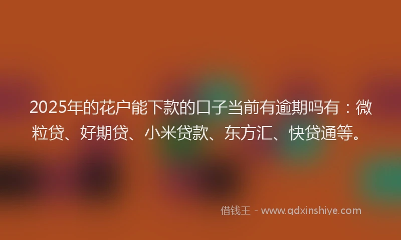 2025年的花户能下款的口子当前有逾期吗有：微粒贷、好期贷、小米贷款、东方汇、快贷通等。